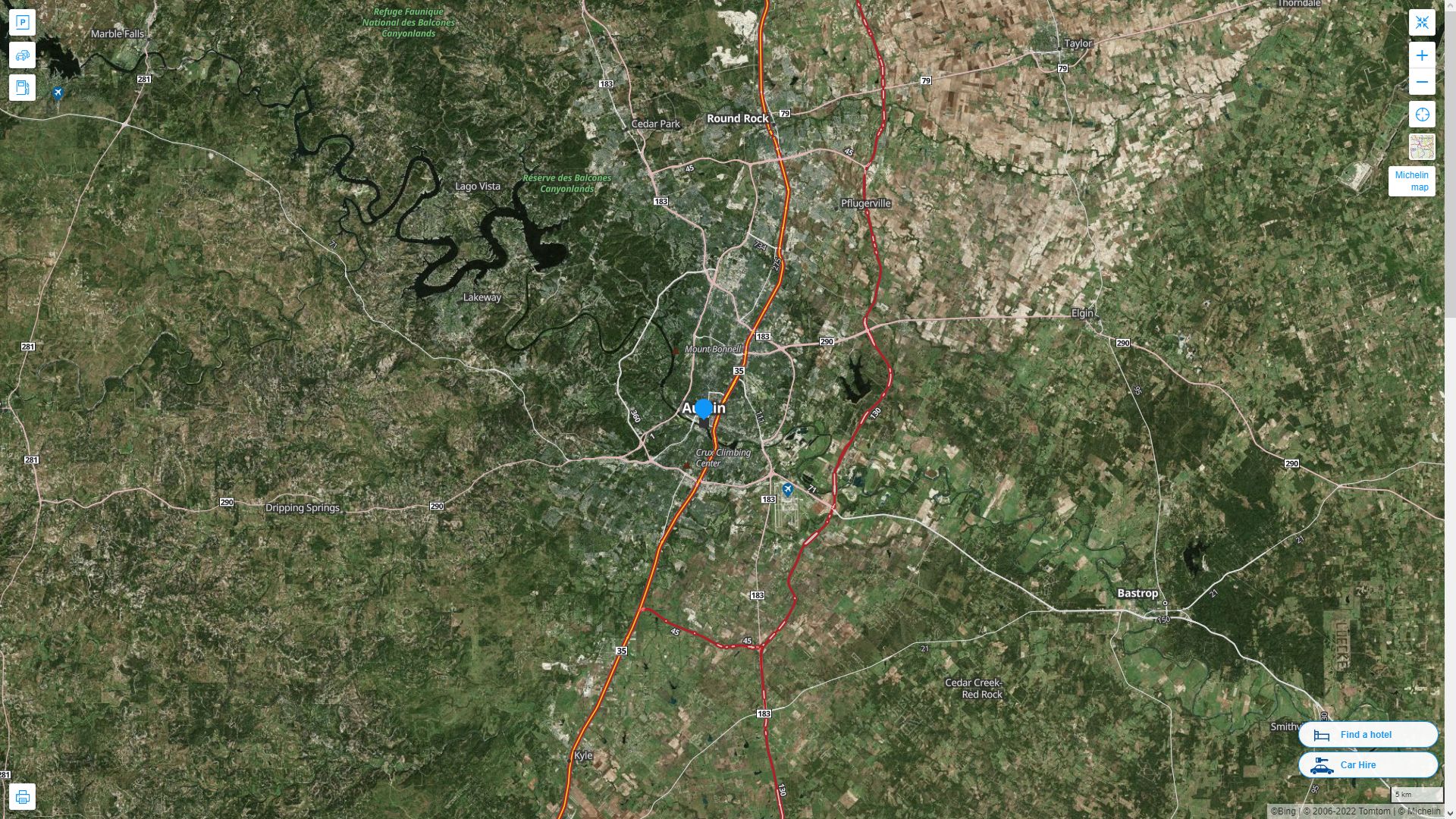 Austin Texas Highway and Road Map with Satellite View